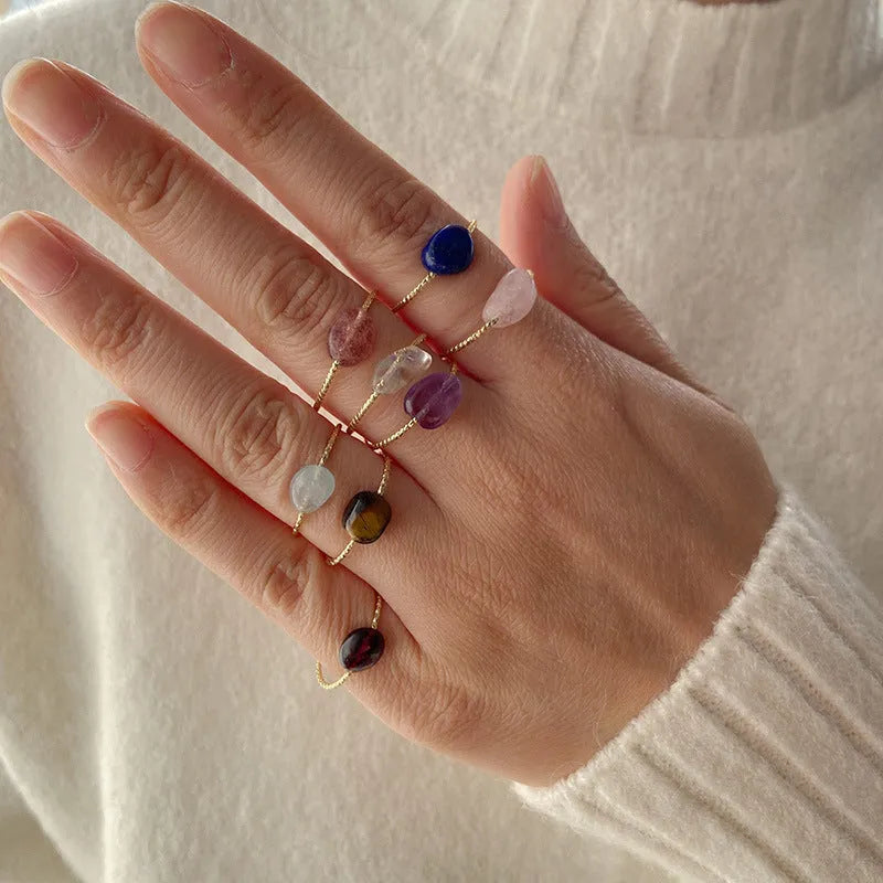 Geometric women's ring with coloured agate stone centrepiece in silver tone metal setting