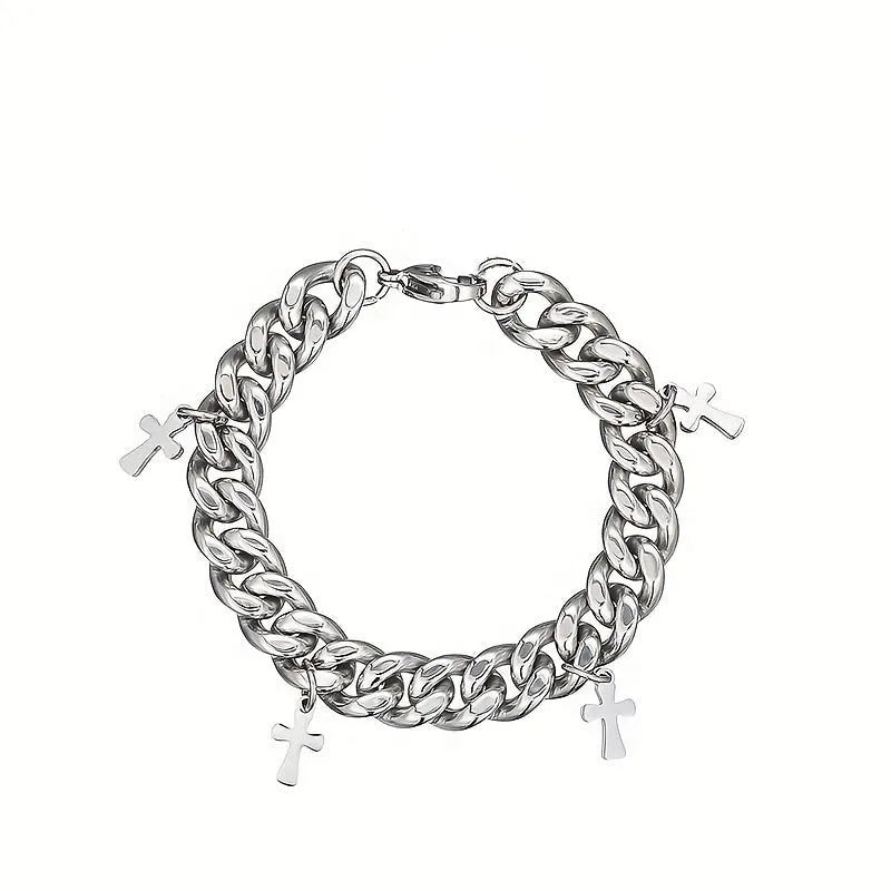 Men's titanium steel cross bracelet with geometric pendant in cold wind style