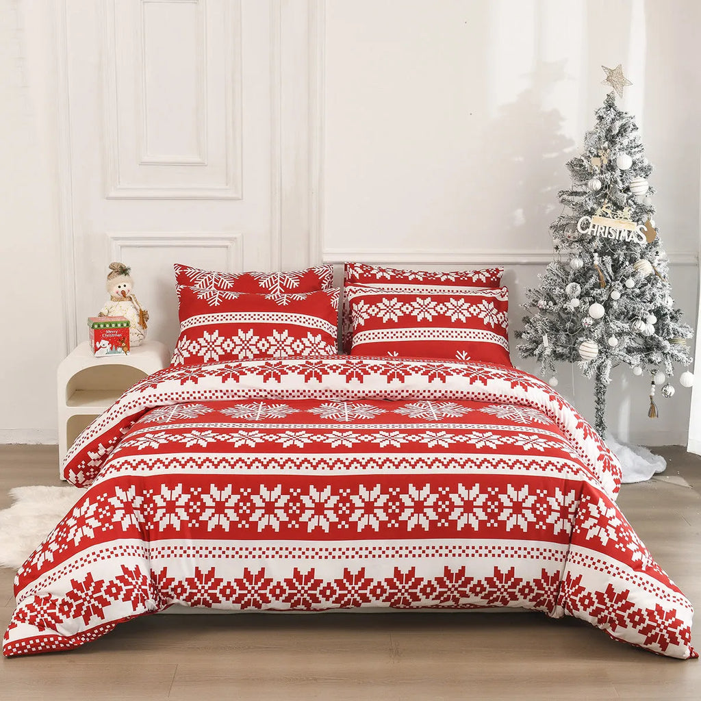 Winter Sleepers patterned red bedding three-piece set with Christmas Love Song design on chemical fibre