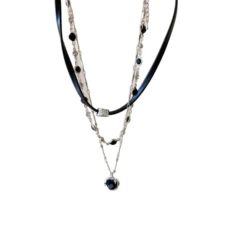 Women's creative multi-layer twin necklace set with heart pendants on adjustable alloy chain