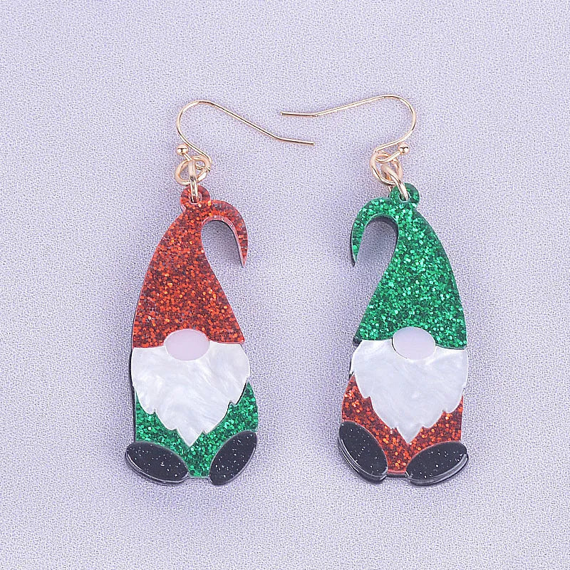 Cartoon Santa Claus acrylic earrings in red, green, and red-green hat styles for Christmas fashion