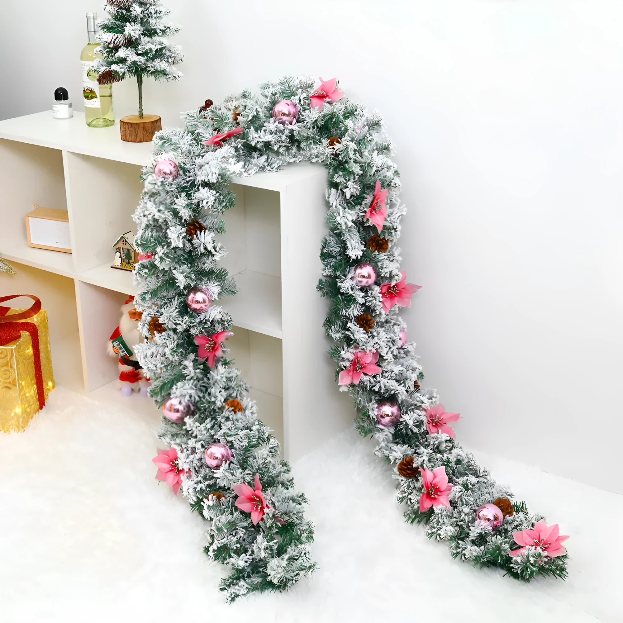 American-style flocked rattan Christmas garland in a twisted PVC vine design