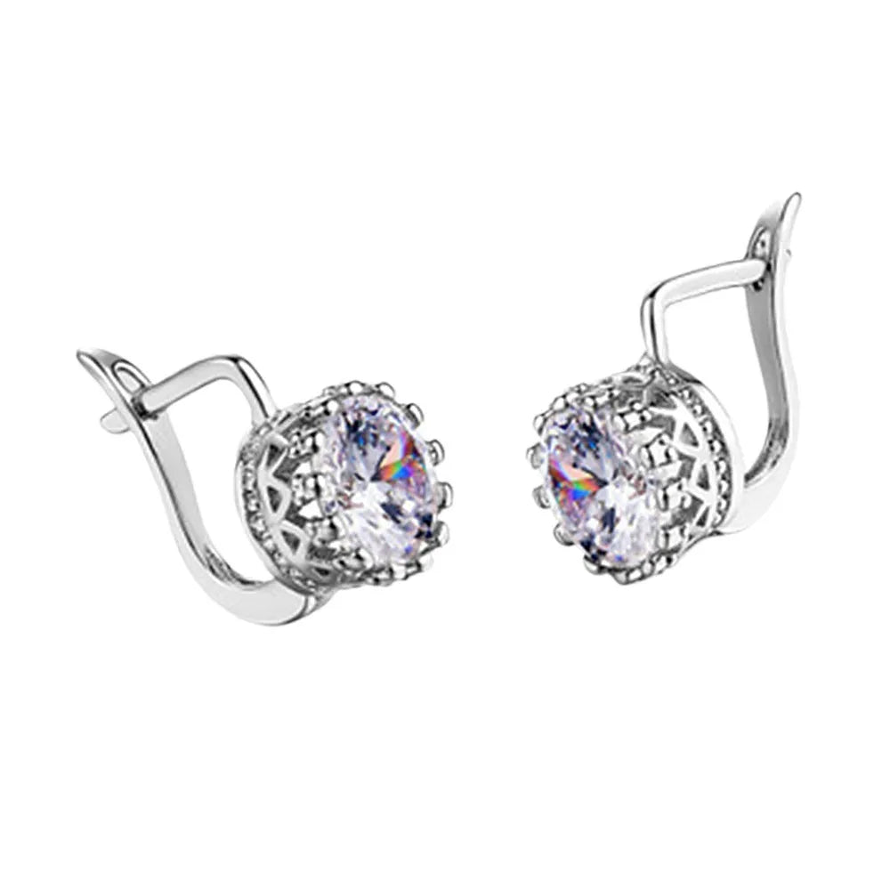 Korean retro crown shape ear clip earrings in rose gold or white gold colour on a copper base.