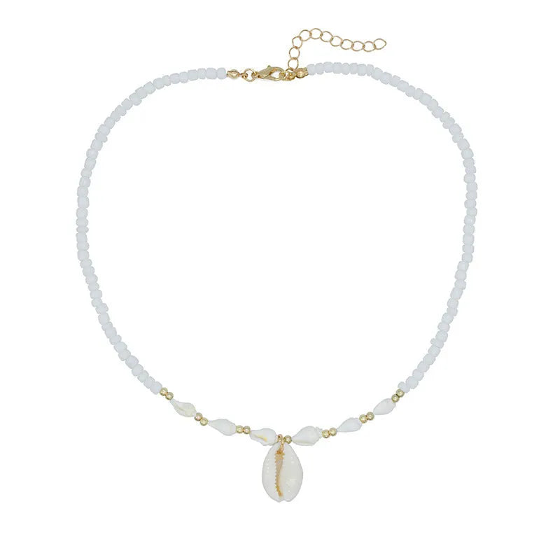 White conch shell necklace with mother of pearl pendant on silver electroplated chain