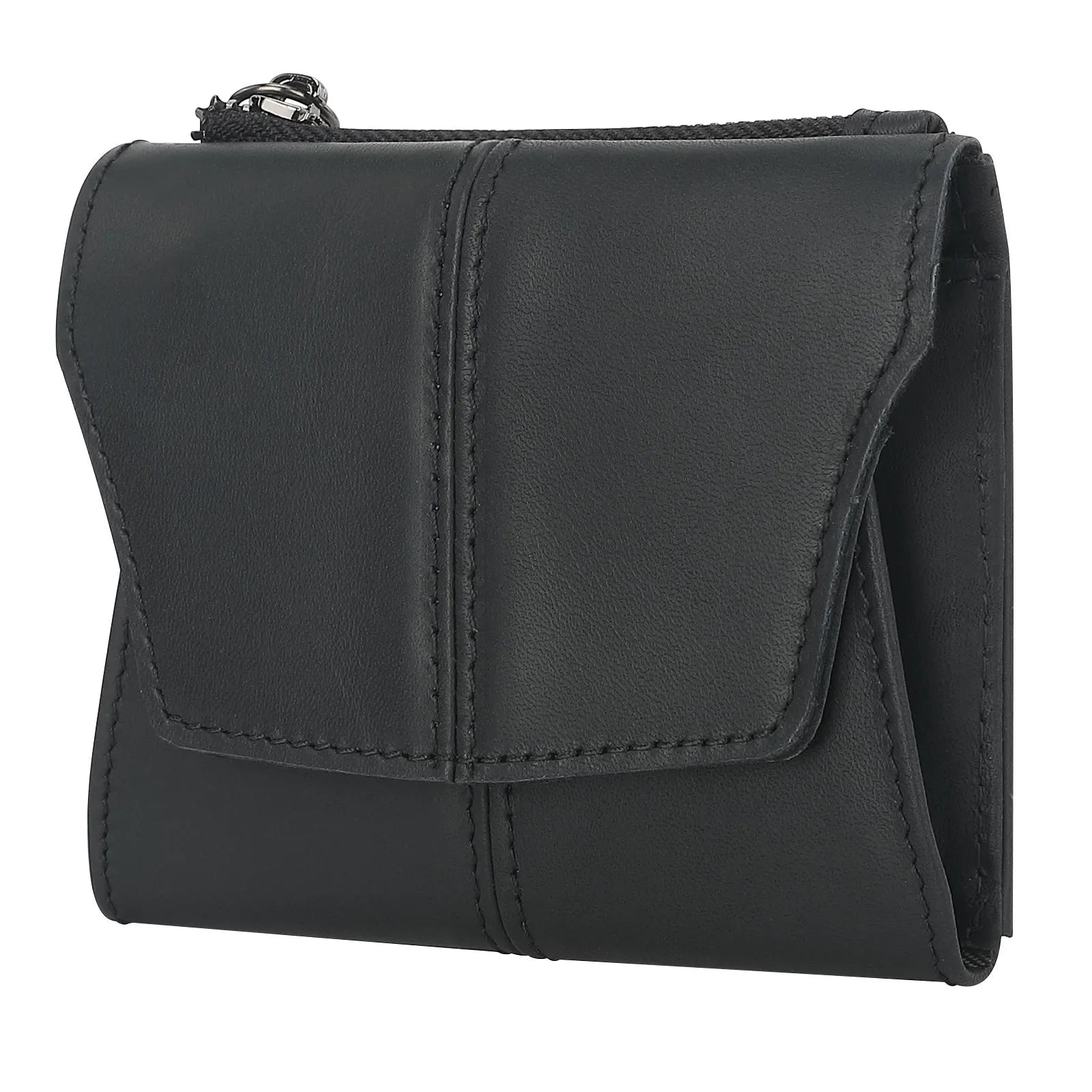 Cowhide genuine leather multifunctional coin purse wallet in retro style with stitching details.