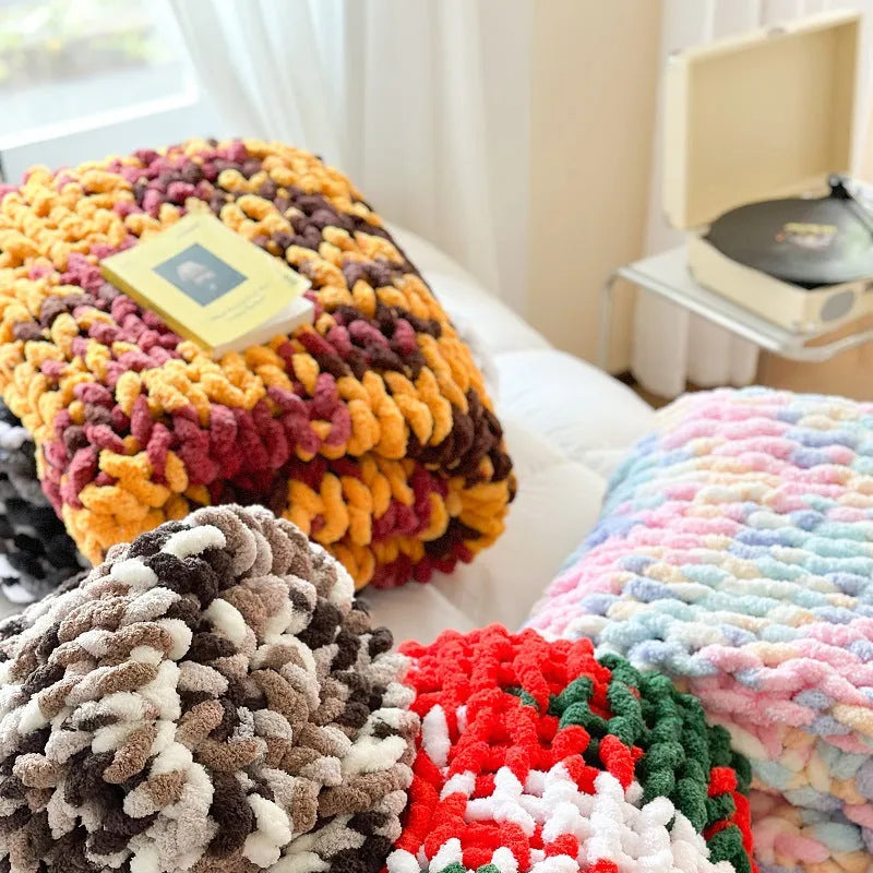 Striped chenille cover blanket 130x170cm in caramel mango colour