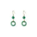 Green jade design peace buckle earrings with 14K gold plated zinc alloy finish