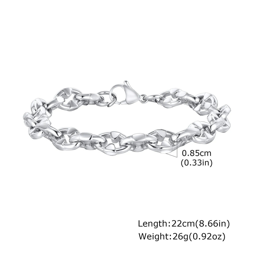 Stainless steel thick geometric chain bracelet in steel colour for men's hip hop fashion