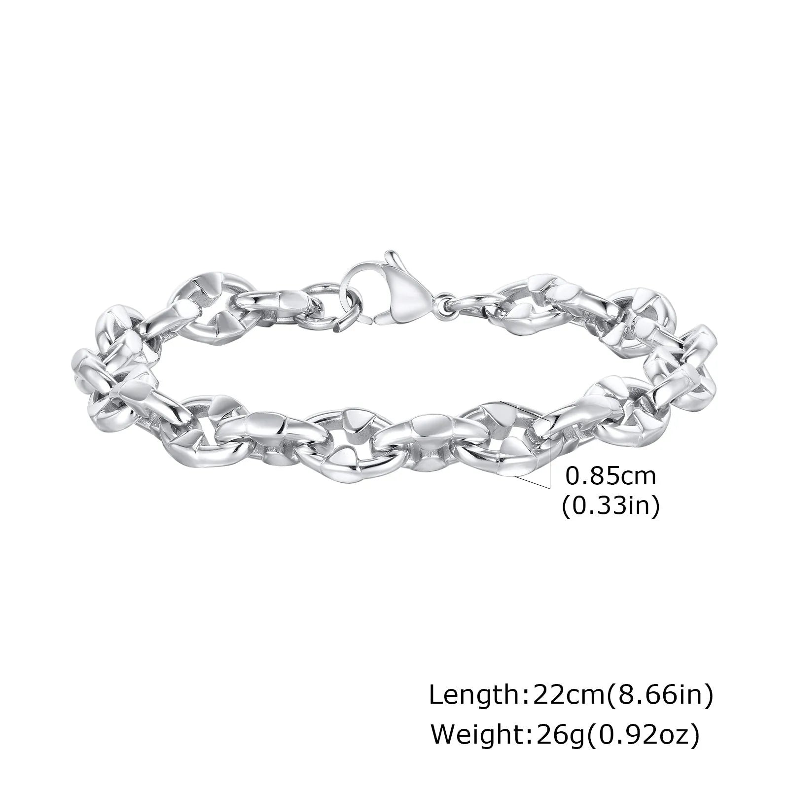 Stainless steel thick geometric chain bracelet in steel colour for men's hip hop fashion