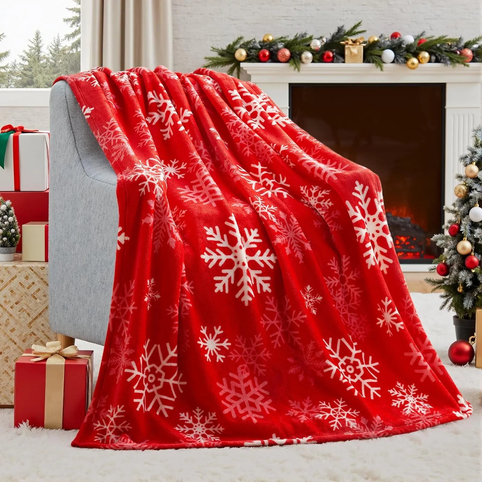 Polyester fibre Christmas blanket in American style with soft flannel texture showing size options
