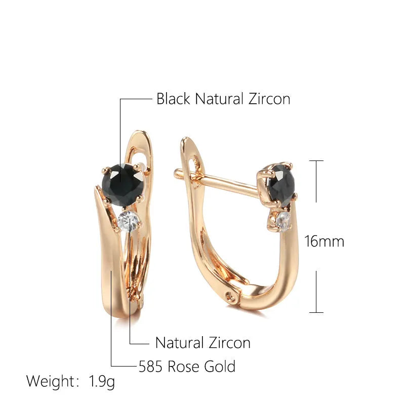 Gold plated black agate drop earrings with geometric retro design for women