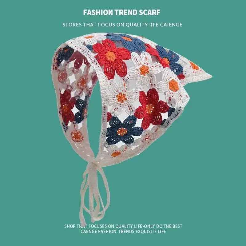 Cotton triangular headscarf with floral pattern in multiple colour options