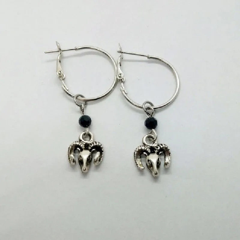 Silver-colour round earrings with Tibetan antelope design for women