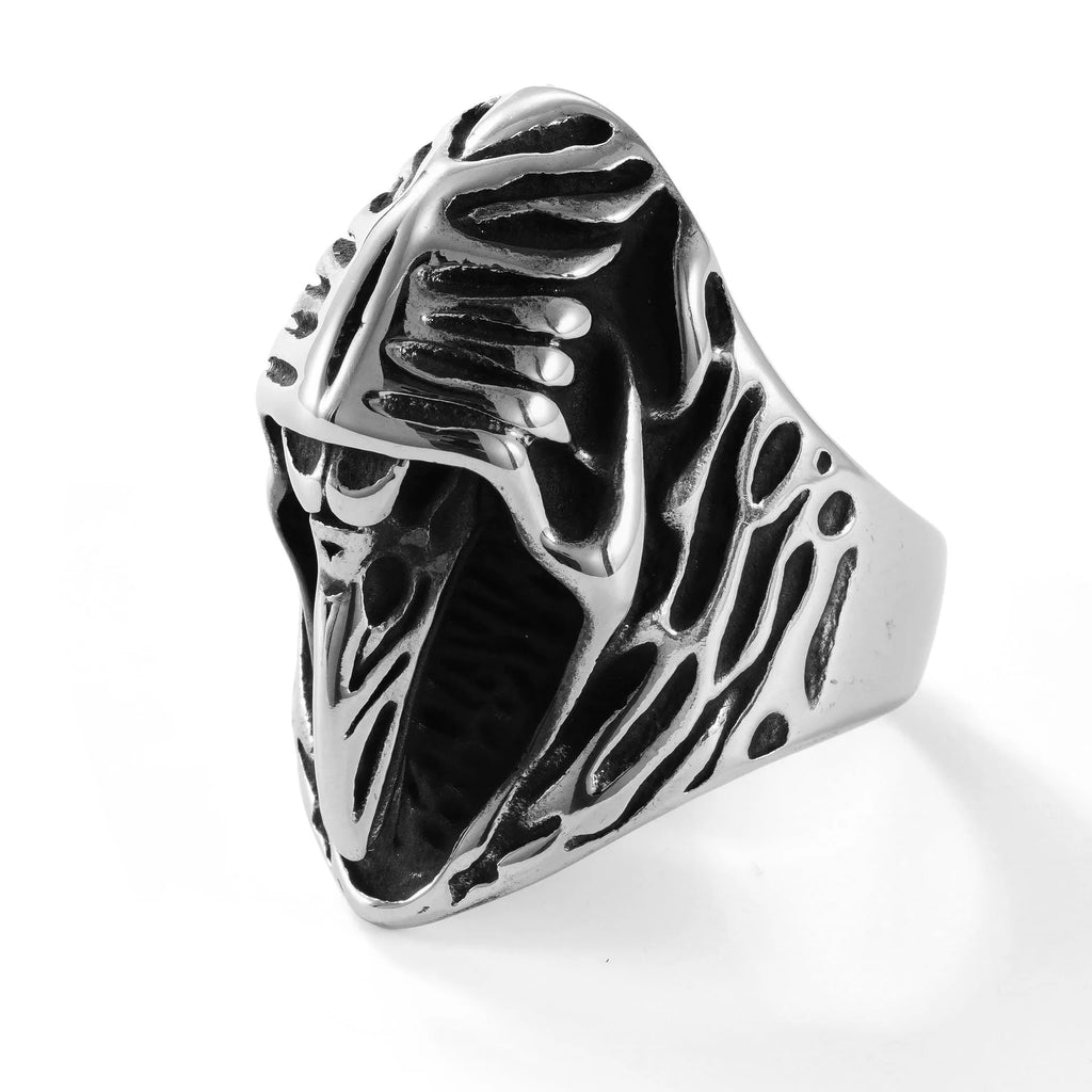 Crow motif geometric titanium steel ring in MR166 colour with retro styling