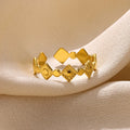 Geometric titanium steel women's ring with gold diamond finish