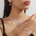 Rhinestone claw chain necklace and matching water drop earrings set in selected colour