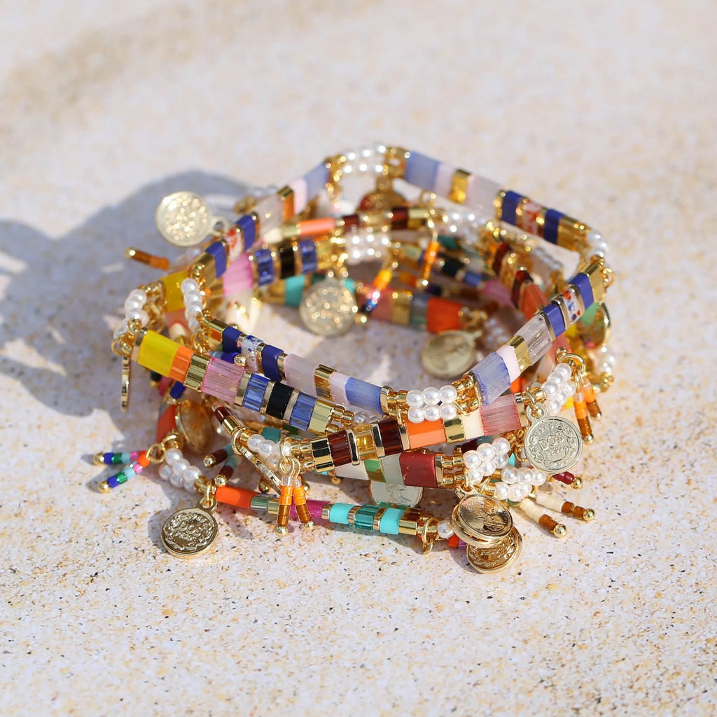 Women's handmade bracelet with imitation pearls and glass coloured beads in original design