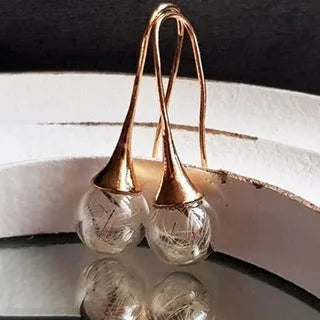 Clear glass dandelion seed earrings with crystal ball design on ear hook