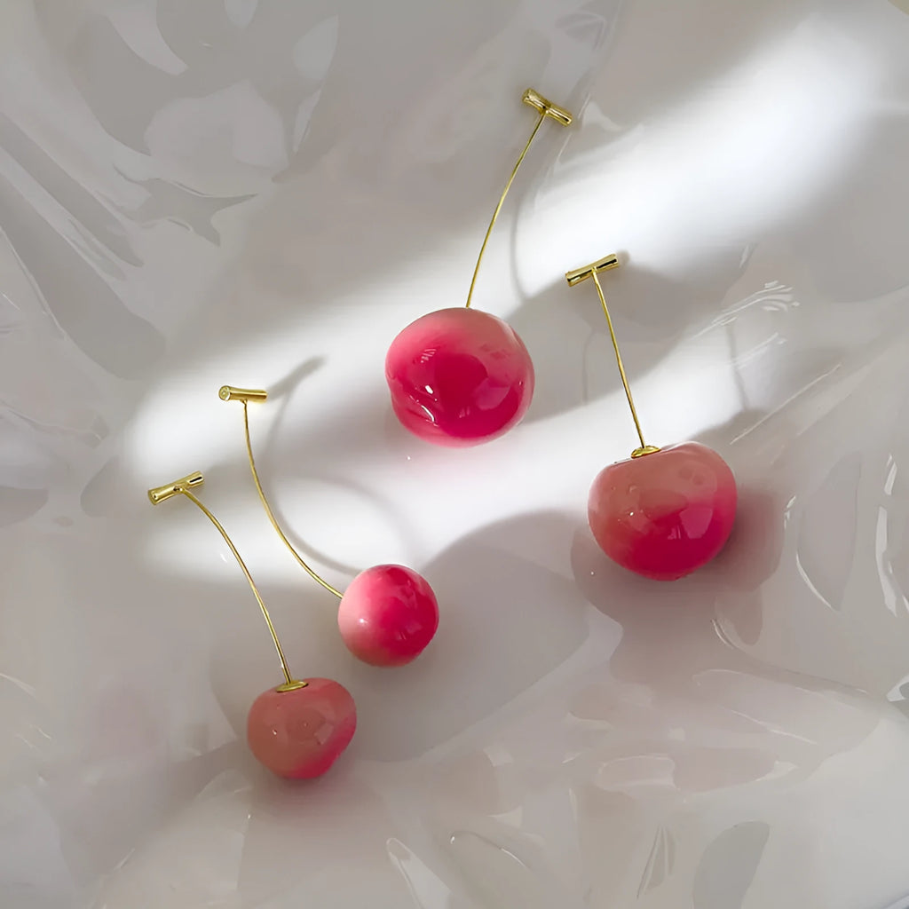 Acrylic peach fruit earrings in small and large sizes with copper posts