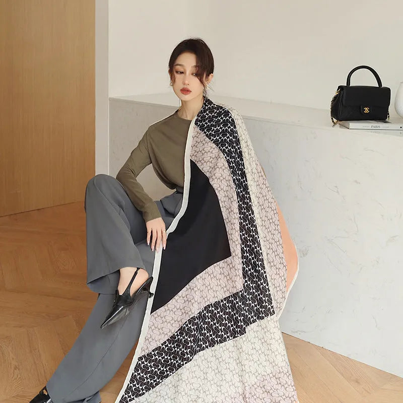 Polyester printed scarf with 180x90cm dimensions showing decorative pattern for autumn wear