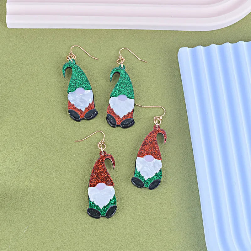 Cartoon Santa Claus acrylic earrings in red, green, and red-green hat styles for Christmas fashion