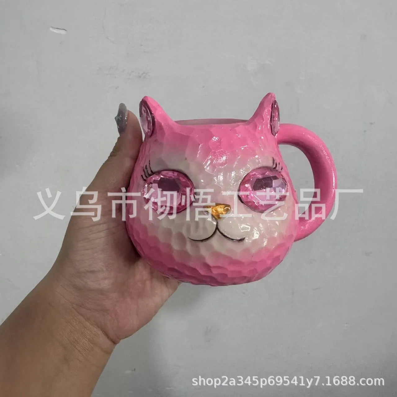 American style resin cat cup decoration in blue, green, pink, or purple colour.