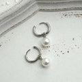 Alloy geometric pearl drop earrings with titanium steel posts, approximately 20-24mm length