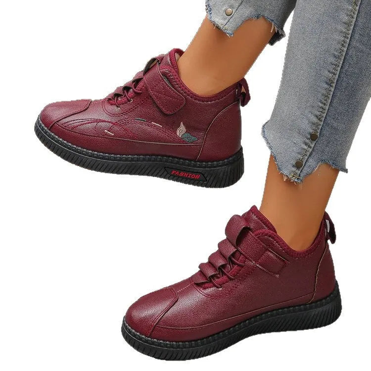 Women's black and red non-slip velvet casual shoes with rubber sole and low cut design