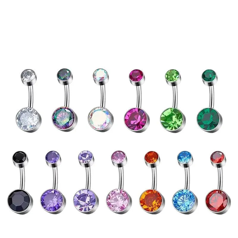 Titanium alloy double-headed navel stud with internal thread in geometric shape showing colour options