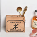 Open-top wooden kitchen storage box with internal grid divider for knives, forks, and chopsticks.