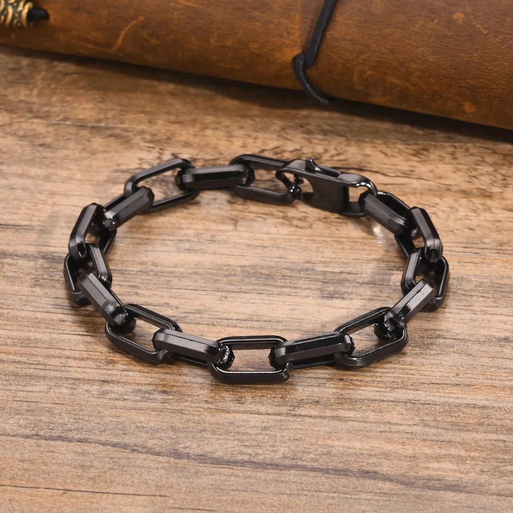 Titanium steel men's bracelet with square chain links in electroplated finish