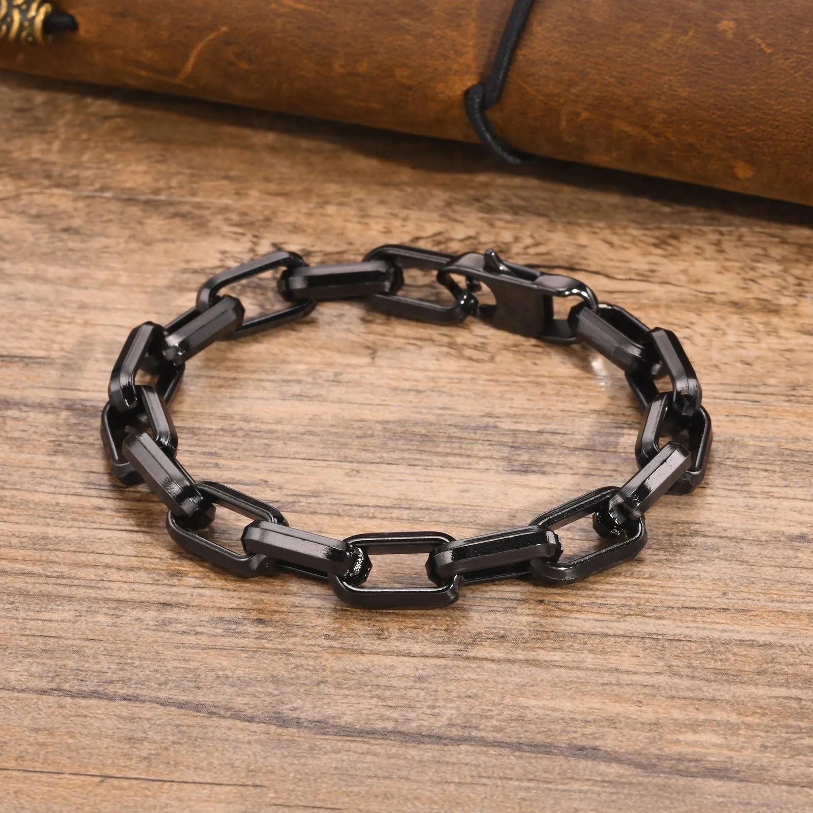 Titanium steel men's bracelet with square chain links in electroplated finish