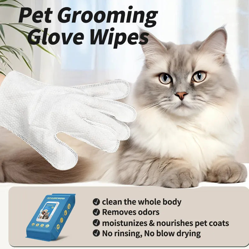 Pack of disposable wash-free pet gloves for cat and dog bathing and cleaning