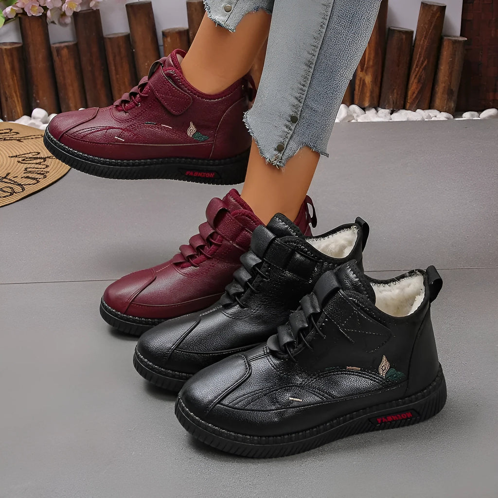Women's black and red non-slip velvet casual shoes with rubber sole and low cut design