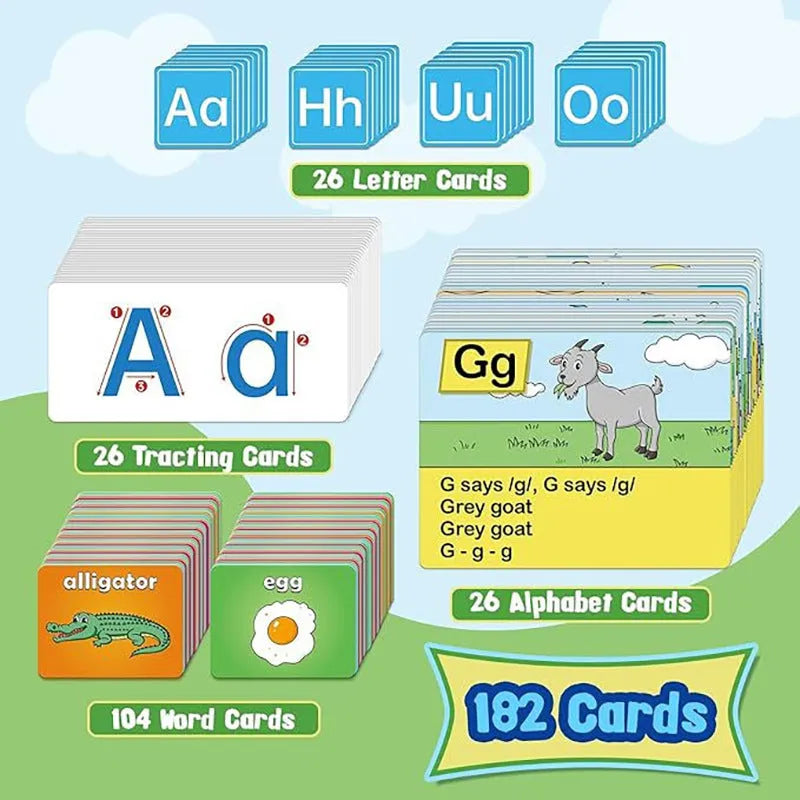 Alphabet learning sleeve table chart with educational cards measuring 60x40cm