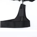 Black portable umbrella holder with a fixed shoulder strap, made from diving cloth, shown holding a manual umbrella.
