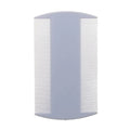 A white plastic fine-toothed double-sided flea and lice comb measuring 8cm.