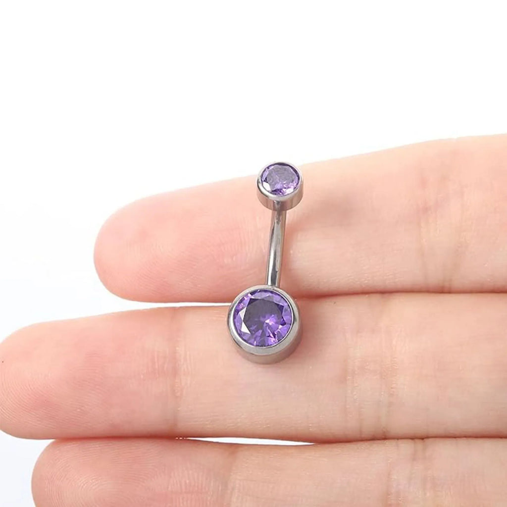 Titanium alloy double-headed navel stud with internal thread in geometric shape showing colour options