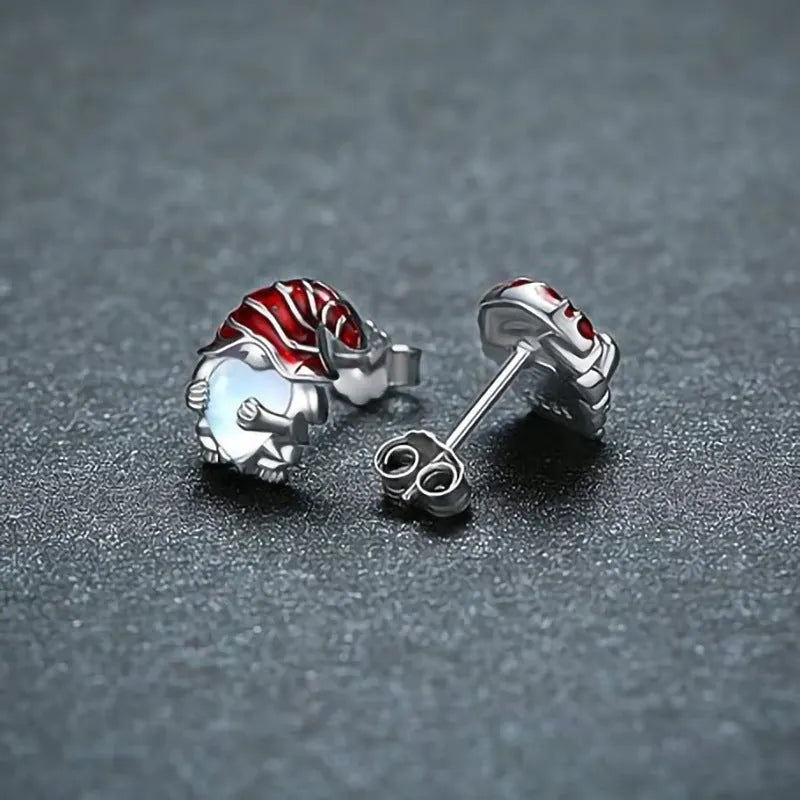 Women's white gold coloured Santa Claus heart earrings with electroplated finish on copper