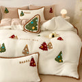 Bright yellow Christmas tree bedding set with embroidery design and fleece lining