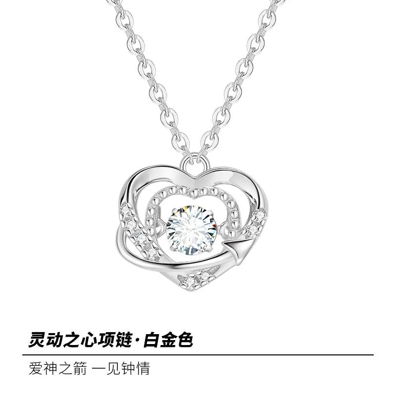 925 sterling silver heart pendant necklace with O-shaped chain and Seiko finish on white background