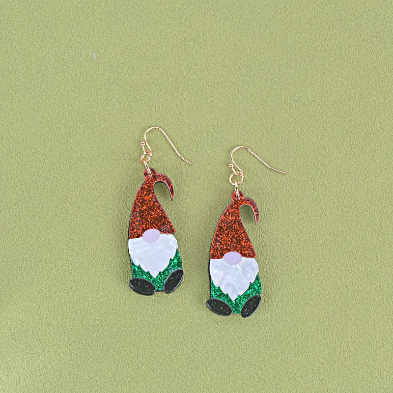 Cartoon Santa Claus acrylic earrings in red, green, and red-green hat styles for Christmas fashion