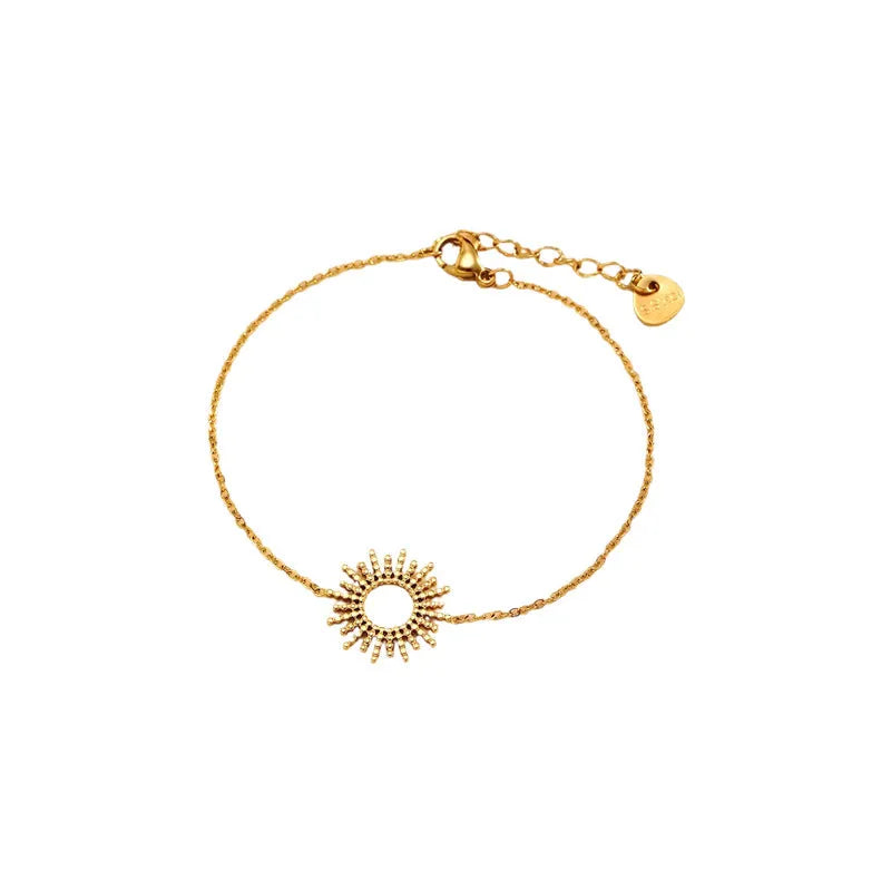 SUNFLOWER Series 14K gold necklace and bracelet set with geometric chain design on white background