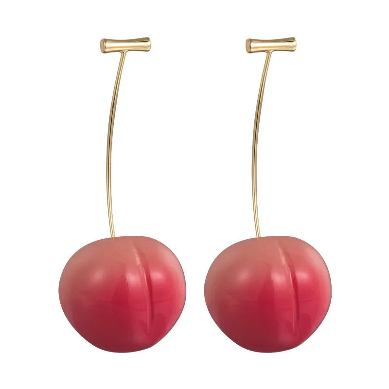 Acrylic peach fruit earrings in small and large sizes with copper posts