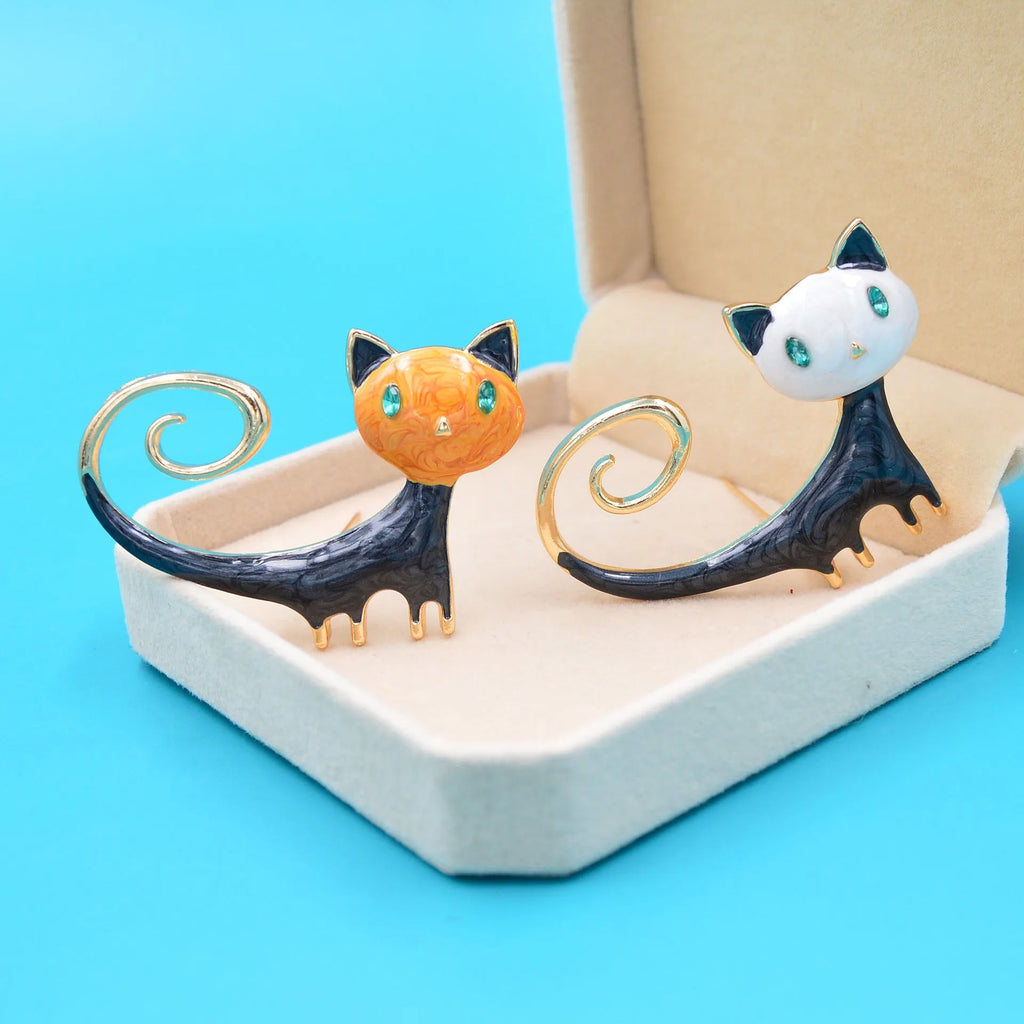 Personalised hand-painted cat tail brooch in alloy with orange and white colour options