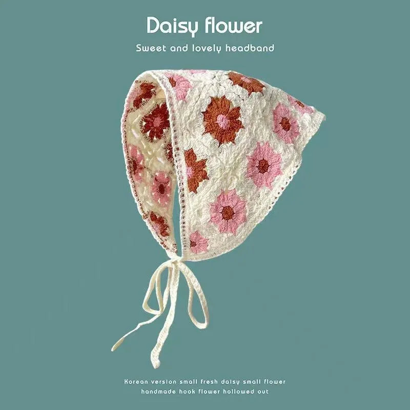 Cotton triangular headscarf with floral pattern in multiple colour options