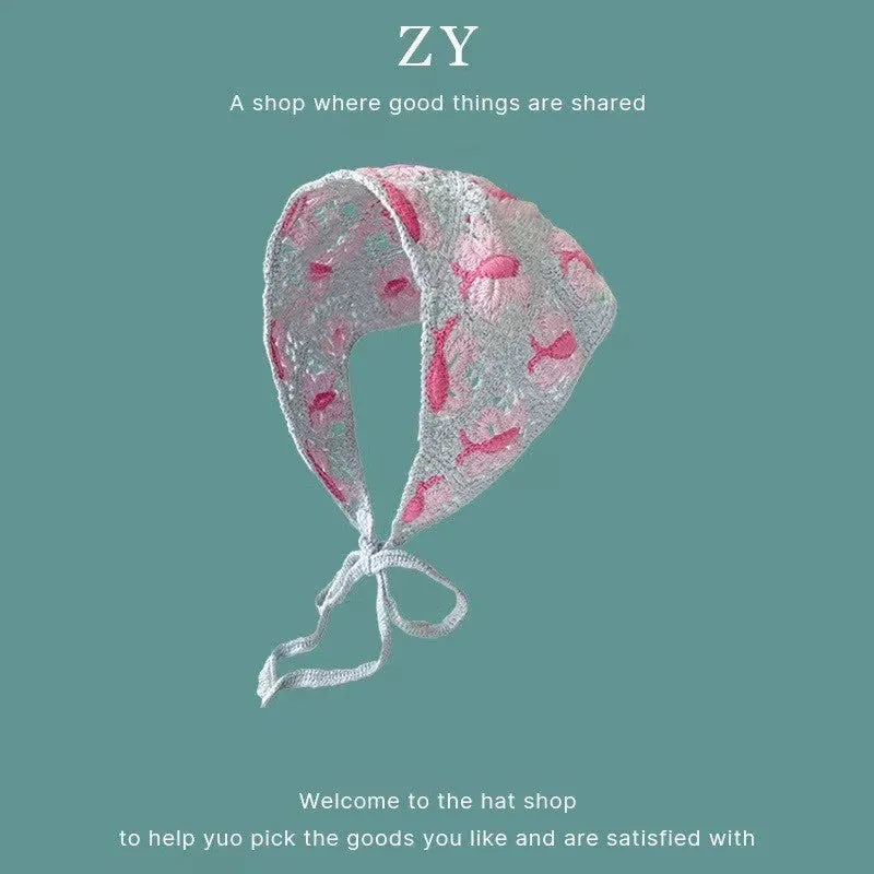 Cotton triangular headscarf with floral pattern in multiple colour options