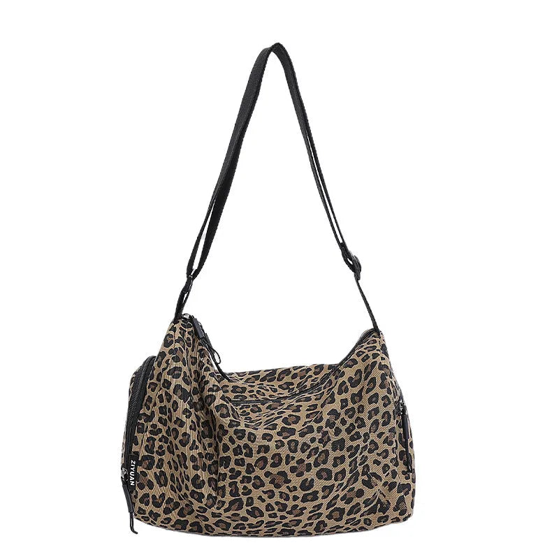 Large capacity leopard print cloth messenger bag with cross-body strap