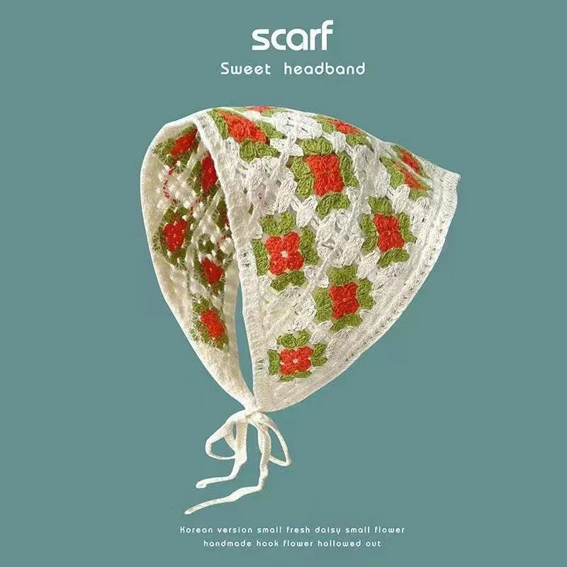 Cotton triangular headscarf with floral pattern in multiple colour options