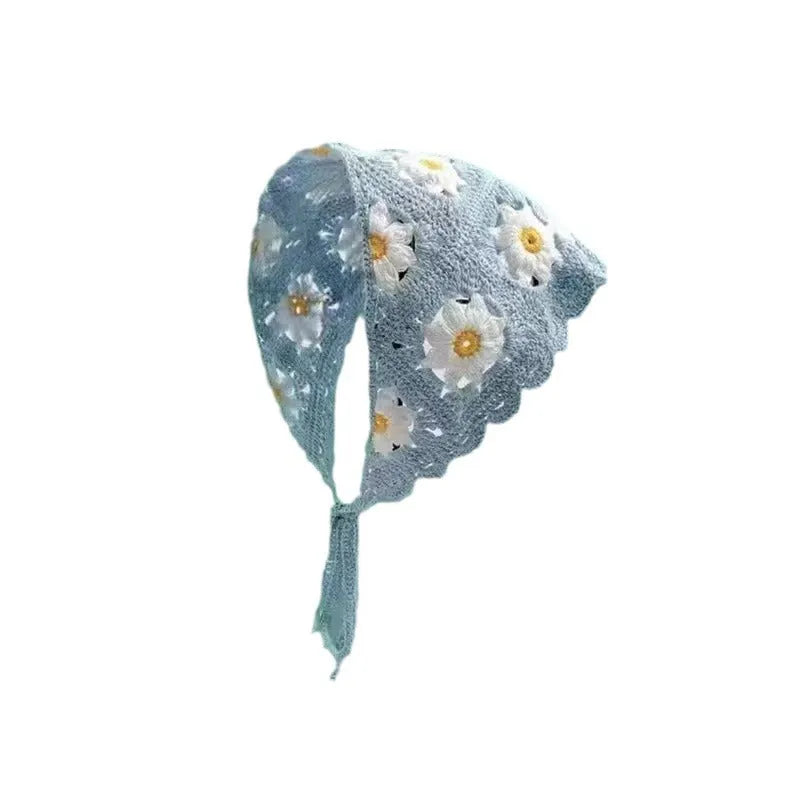 Cotton triangular headscarf with floral pattern in multiple colour options
